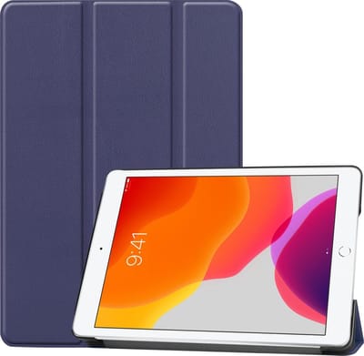 Hoesje - Geschikt voor Apple iPad 7 (2019) - 10.2 inch - 7e Generatie - Dun & Stevig - Hardcover Book Case - Trifold Bookcase Hoes - Hard Cover - Tablethoes - Donkerblauw