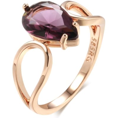 Bague Zircon Naturel Violet Goutte d'Eau Scintillante Pour Femmes Luxe Insolite Couleur Or Rose Fête Bijoux Quotidien Nouveau 9