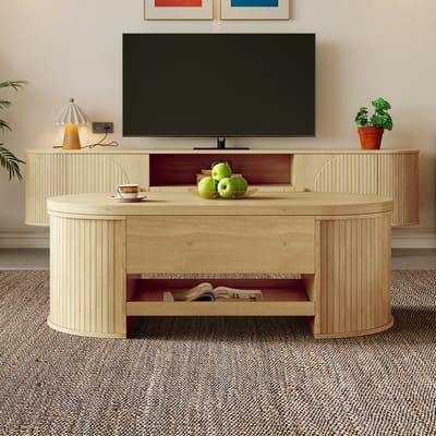 REDOM - Salontafel - In Hoogte Verstelbaar - Met Opbergruimte - MDF - Natuurlijke Houtkleur - 110 x 55,5 x 40 cm
