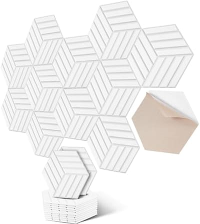 Zelfklevende zeshoekige akoestische platen voor muren en plafonds - 12 stuks, 30 x 26 x 0,9 cm