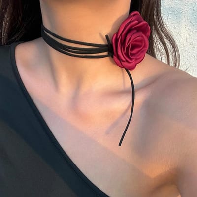 Romantische Gotische Grote Roos Bloem Sleutelbeen Ketting voor Vrouwen Dames Koreaanse Mode Verstelbare Touw Choker Y2K Accessoires beige