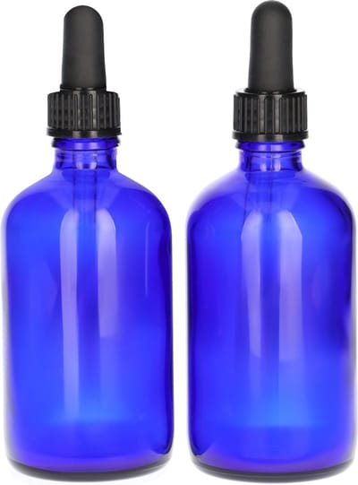 4x 100 ml blauwe glazen druppelfles met pipet