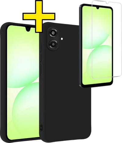 Hoesje - Met Screenprotector - Geschikt voor Samsung Galaxy A07 - Sterk & Shockproof - Back Cover - Siliconen Case - Telefoon Hoes - Telefoonhoesjes - Zwart