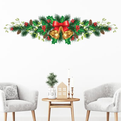 Kerststicker met maretak - Zelfklevende kerststickers - Feestelijke decoraties - 10x35cm