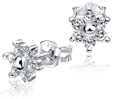 Joy|S - Zilveren bloem oorbellen - 8 mm - zirkonia - elegante oorknoppen