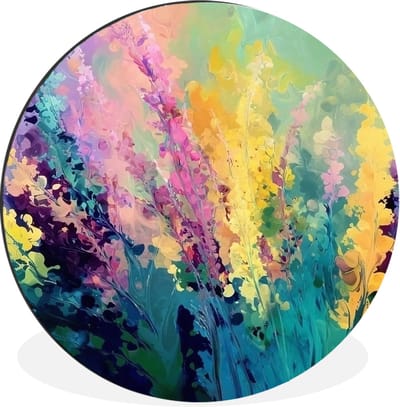WallCircle - Wandcirkel - Muurcirkel - Dromerige - Langgerekte bloemen - Aluminium - Dibond - 30x30 cm - Binnen en Buiten