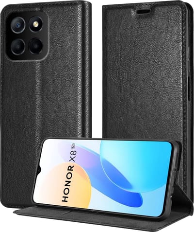 Cadorabo Hoesje geschikt voor Honor X8 5G in ZWARTE NACHT - Beschermhoes met magnetische sluiting, standfunctie en kaartvakje Book Case Cover Etui