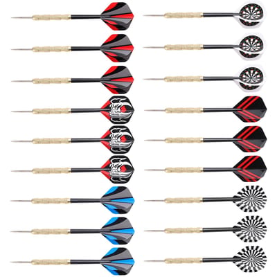 18 Stuks Professionele Stalen Tip Darts Vlucht Stalen Tip Dart met Mooie Vluchten Binnen Fitness black