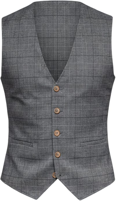 OMBRE Gilet - Slim Fit - Knopen - Geruit Donkergrijs L