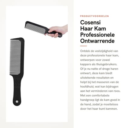Dailygoods- Haar Kam Professionele Styling - Antislip Handgreep - Ontwarrende Kam - Geschikt voor Pruiken - Hoofdhuidmassage - Voorkomt Roos - Haarkam
