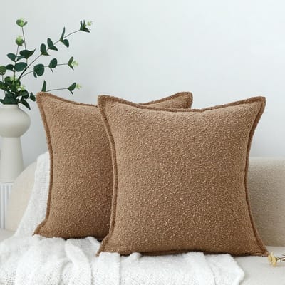 Stijlvolle Boucle Kussenhoezen, 2 Stuks, Neutrale Textuur voor Bank, Stoel en Woonkamer, 45 x 45 cm, Lichtbruin, Decoratieve Accent Kussens