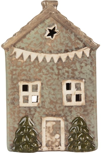 Clayre & Eef Waxinelichthouder Huis 10x8x15 cm Groen Keramiek