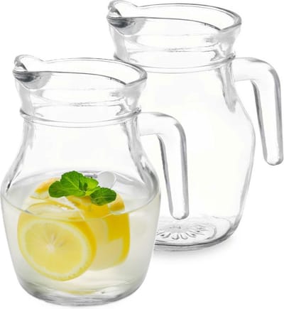 Vivalto schenkkan/water/ wijn karaf - 2x - glas - transparant - 500 ml - D9 x H13 cm - met schenktuit