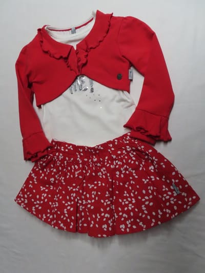 Ensemble - Meisje - T shirt korte mouw + bolero + rok - Wit / rood - 2 / 3 jaar 92 /98