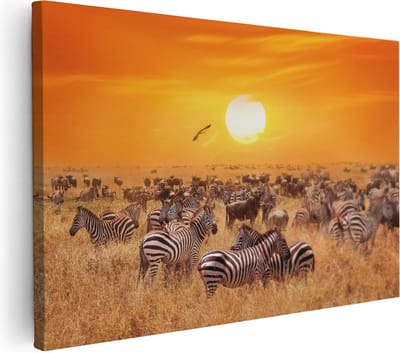 Artaza Canvas Schilderij Wilde Dieren - 30x20 cm - Klein - Wanddecoratie Afrika - Muurdecoratie Zebra - Kamer Accessoires Savanne