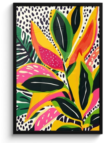 Poster in lijst - Fotolijst 60x90 cm - Posters - Tropisch - Bladeren - Zwart - wit - Posterlijst zwart - Decoratie - Wanddecoratie woonkamer - Muurdecoratie slaapkamer