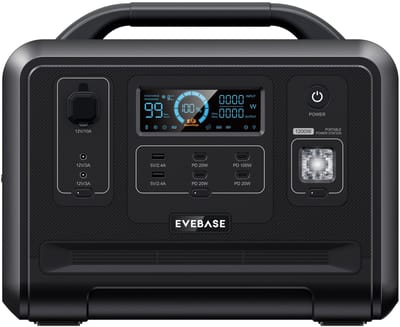 EveBase® Move 1200 Powerstation - Vermogen 1200W (2400W Piek) - LiFePO4 Accucapaciteit 1 kWh - Privacy Waarborg / Verzamelt Géén Locatiegegevens - Ontwikkeld in Nederland - Voor Klussen, Onderweg, Kamperen, Varen en Noodgevallen