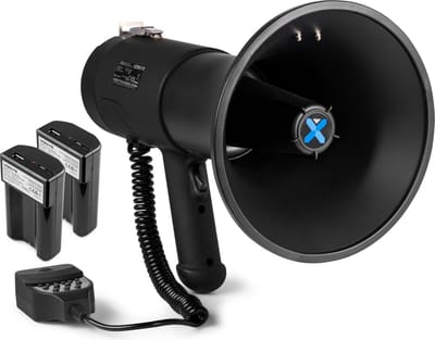 Vonyx MEG075 megafoon set met 2x lithium-ion accu’s - 75W Megafoon met sirene en Bluetooth - Zwart