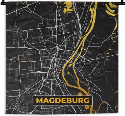 Wandkleed - Wanddoek - Magdeburg - Stadskaart - Plattegrond - Duitsland - Kaart - Goud - 180x180 cm - Wandtapijt