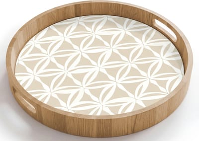 Dienblad rond 40x40 cm - Schootdienblad hout - Motief - Modern - Beige - Borrelplank rechthoek - Plateau houten dienbladen