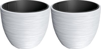Prosperplast Plantenpot/bloempot Furu Stripes - 2x - buiten/binnen - kunststof - wit - D47 x H47 cm - met binnenpot
