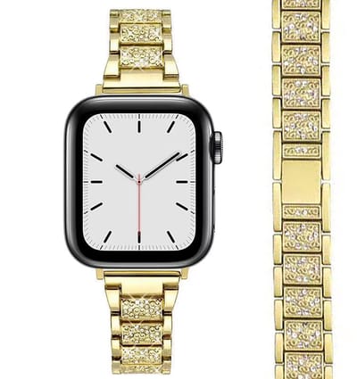 Stravo Luxe Smal Diamant Horlogebandje – Geschikt voor Apple Watch 42mm (Series 11/10), 41mm (Series 9/8/7), 40mm (Series 6/5/4, SE 1/2/3), 38mm (Series 3/2/1) – Elegant Sieraden Bandje voor Dames – Goud