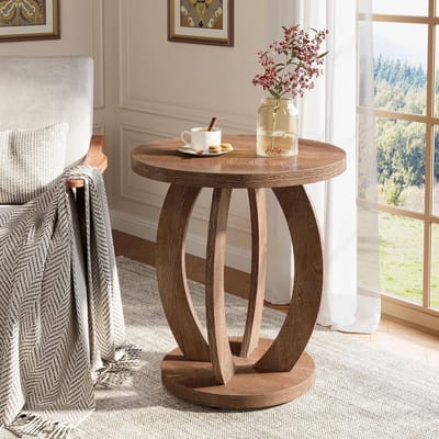 Ronde bijzettafel - Nachtkastje tafel - Kleine ruimtes - Met opbergruimte - 50 x 60 cm - Rustiek bruin