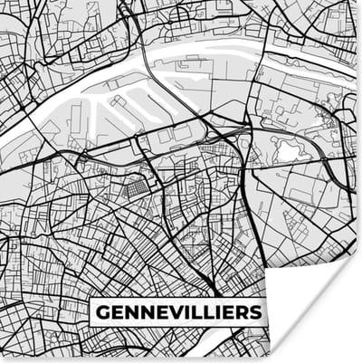 Poster Plattegrond - Kaart - Stadskaart - Frankrijk - Gennevilliers - 100x100 cm XXL