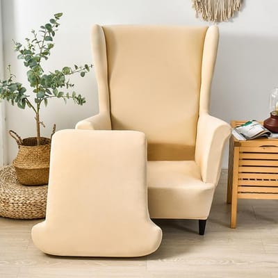 Housses de fauteuil à oreilles 2 pièces/ensemble Housses de chaise à oreilles en élasthanne extensible Housse de canapé Couleur unie Protection de meubles Universal beige