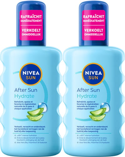 NIVEA SUN Hydraterende & Kalmerende Aftersun Spray - Verkoelt en verzacht - Met aloë vera en hyaluronzuur - Duo Packs - 2x 200 ml
