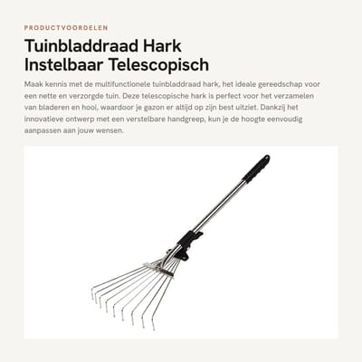 Dailygoods- Bladhark Telescopisch - Tuinhark met Steel - Multifunctioneel - Instelbare Breedte - Hoogwaardig Elastisch Staaldraad - Kogelvormige Punt