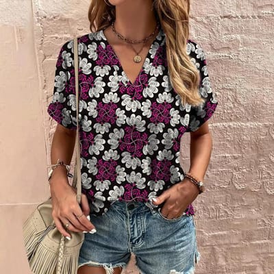 Zomer 3D Etnisch Bedrukt Dames T-shirt Korte Mouw Mode V-hals T-shirt Casual Harajuku Buiten T-shirt voor Dames Streetwear 5XL black
