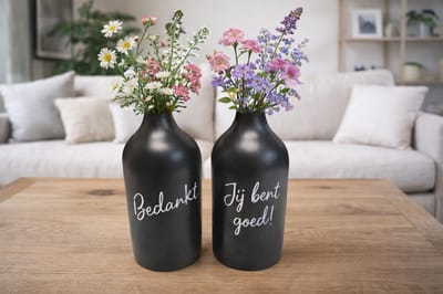 Bedrukte flessen met tekst: Bedankt jij bent goed!, Flessen met tekst, Flesvazen, XLX®