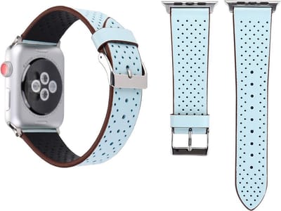 By Qubix - Geschikt voor Apple Watch bandje - Dot Pattern Leren bandje - Licht blauw - Geschikt voor Apple Watch 38mm / 40mm / 41mm / 42mm - leren smartwatchbandje - Horlogebandje