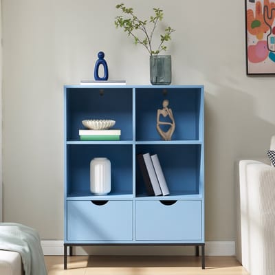 Boekenkast Colwyn 105x80x40 cm blauw en zwart [en.casa]