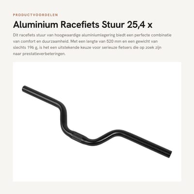 Dailygoods- Racefiets Stuur 80 mm - Aluminiumlegering - Zwart - 25,4 x 520 mm - Lichtgewicht 196 g - Robuust en duurzaam - Fietsstuur
