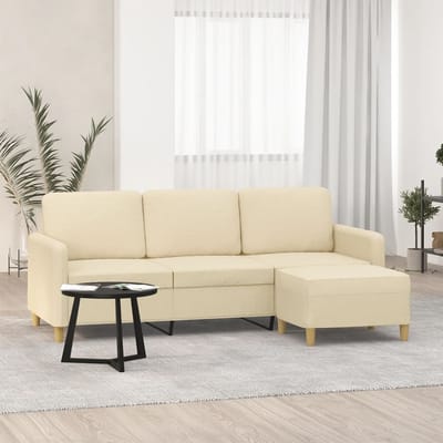 vidaXL - Driezitsbank - met - voetenbank - 180 - cm - stof - crèmekleurig