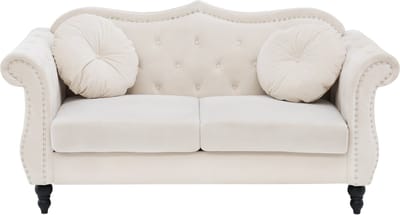 SKIEN - Chesterfield bank - Lichtbeige - Fluweel