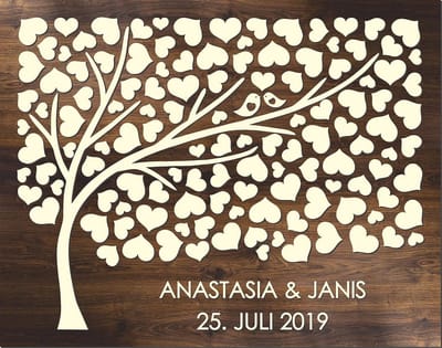 Gepersonaliseerd 3D-gastenboek van echt hout met 124 harten - alternatief gastenboek