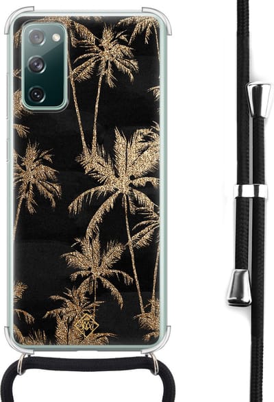 Casimoda® hoesje met koord - Geschikt voor Samsung S20 FE - Palmbomen - Afneembaar koord - Siliconen/TPU - Zwart