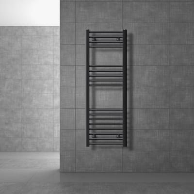 Elektrische badkamerradiator met verwarmingselement 900W 400x1200 mm antraciet rechte zijaansluiting & thermostaat digitaal display LuxeBath