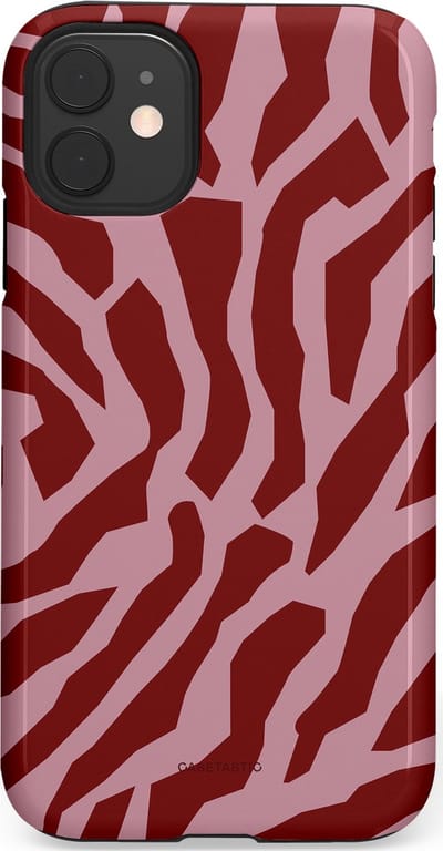 Casetastic Hoesje Geschikt voor Apple iPhone 11 - Stijlvolle Beschermende Duo-layer Case - Rode Roze Framboos Zebra Strepen