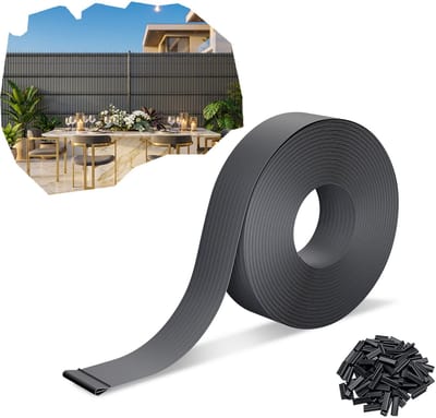 Froadp Antraciet 210 m Premium PVC-privacystroken 4,7 cm voor dubbele staafmatten, weerbestendig, UV-bestendig, scheurvast, ondoorzichtige windbescherming voor tuin, balkon en terras, inclusief clips