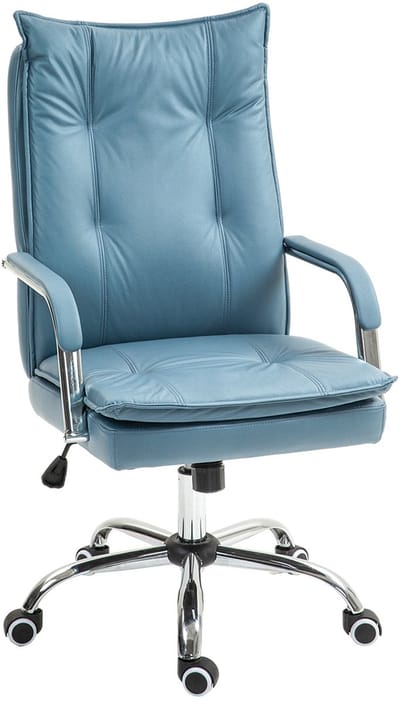 Bureaustoel – Ergonomische Stoel – Office Chair – Draaistoel – Kantoorstoel – Verstelbare Hoogte – Kantelfunctie Rugleuning – Hoogte Verstelbaar – Met Wieltjes – Blauw – Comfortabel Foam – 360° Draaibaar