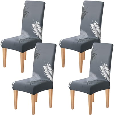 Stoelhoezen, stretch stoelhoezen, schommelstoelen, elastische stoelhoes, afneembaar, wasbaar, bescherming voor keuken, restaurant, hotel, banket, bruiloft (patroon veerblad, 4 stuks)