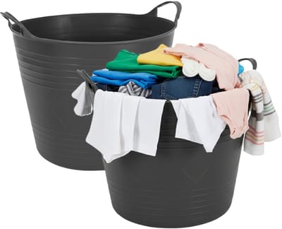Excellent houseware flexibele wasmand - 2x - zwart - 27 liter - kunststof - 37 x 37 x 30 cm