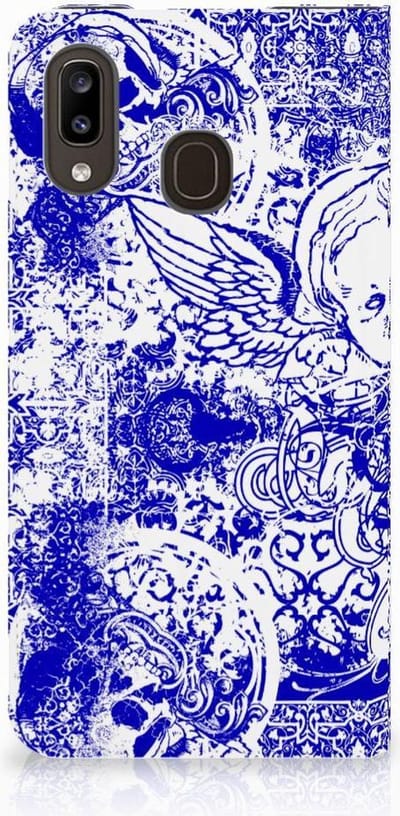 Mobiel BookCase Samsung Galaxy A30 Angel Skull Blauw