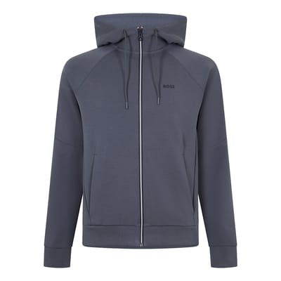 Boss Heren-hoodie met raglanmouwen en doorlopende ritssluiting (Donkergrijs)