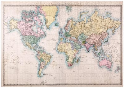 Wereldkaart Puzzel - Legpuzzel Wereld - Ontspannende Activiteit - Mercator Projectie 1860 - 1000 Stukjes
