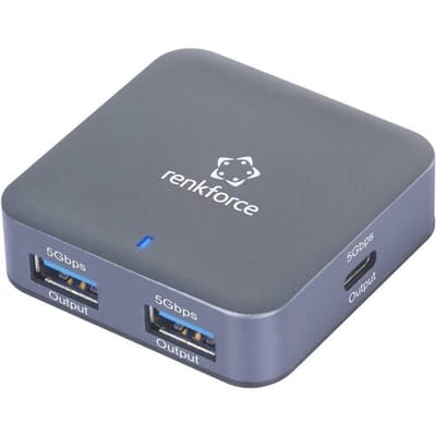 Renkforce RF-USBH-480 2 poorten USB-hub USB-A Met aluminium behuizing, Met USB-C stekker Grijs